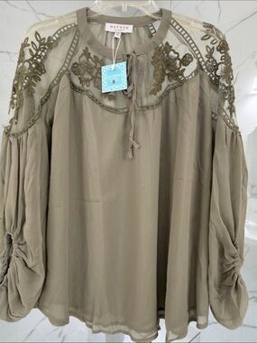 Hayden Olive Embroidered lacy Tunic Top